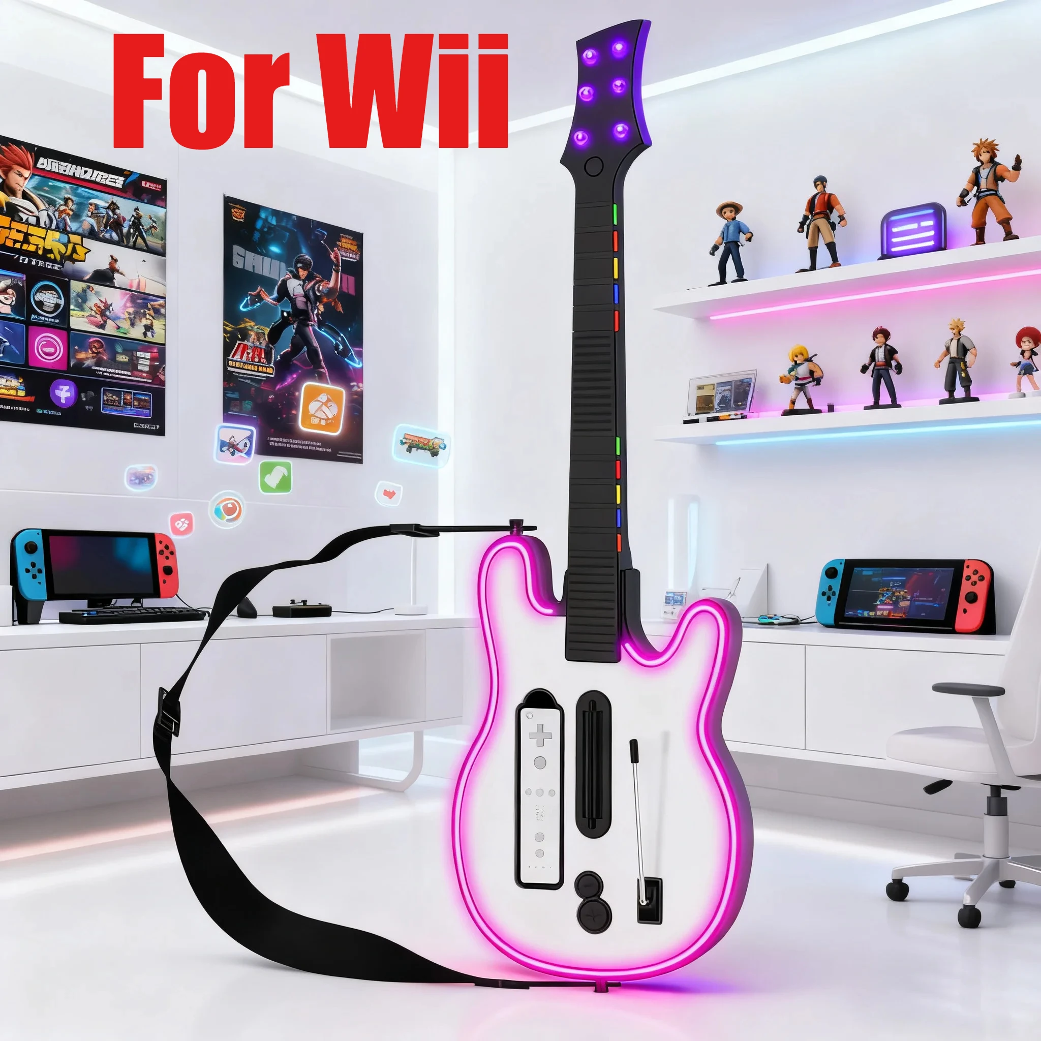 

Беспроводной гитарный контроллер STORM WYRM для Wii Remote, совместимый с играми Guitar Hero и Rock Band 2 для Wii U, с ремешком и RGB-подсветкой W001