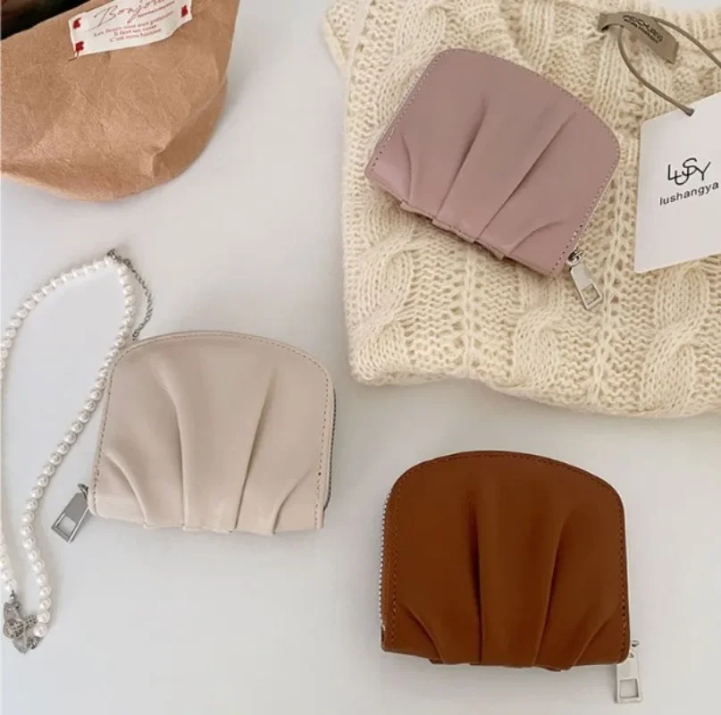Rughe Sense Portamonete da donna Portafoglio carino piccolo solido Borsa per carte di nuova moda Mini borse portamonete per carte di credito retrò con cerniera