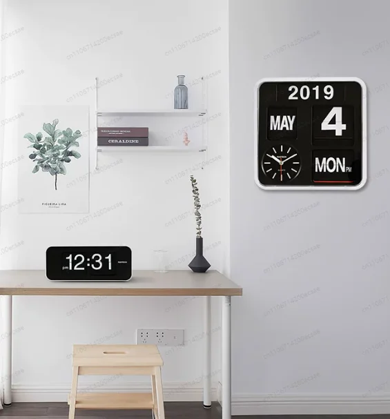Simple Retro Large Automatic Flip Calendar Home Decoration Wall Clock