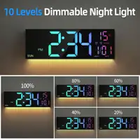 Modern 16-Inch Black LED Digital Wall Clock With Remote Control, Temperature Display, And Auto-Dimming For Stylish Home Decor 4
