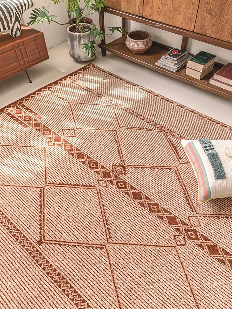 Chinese Vintage Style Carpet Living Room Waterproof Easy Clean Large Area Rug Thick Woven No Glue Area Rug Home Bedroom Soft Rug