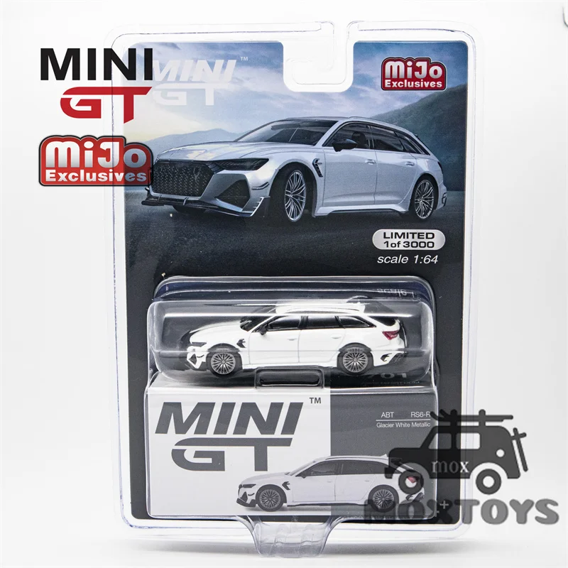 MINI GT Mijo Exclusives 1:64 ABT RS6-R Glacier White Metallic LHD Diecast Model Car