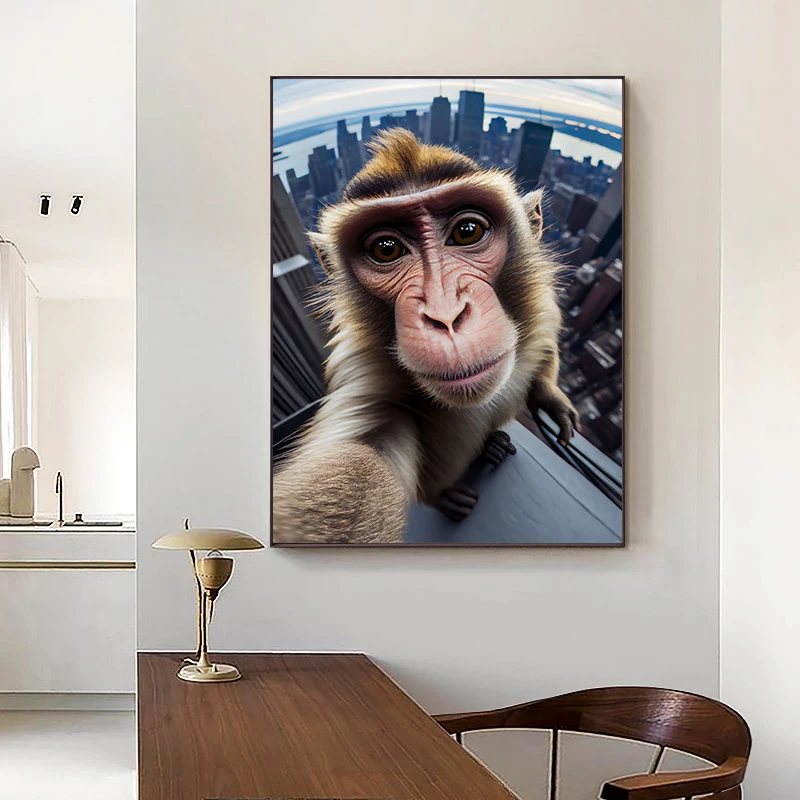 Funny Monkey Selfie Happy Chimpanzee Poster Print Canvas Painting Animal Wall Art For Living Room Home decor Cuadros