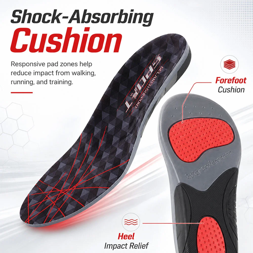 Silicone Arch Support Insoles Cushion Shock Absorption Pressure Relief Comfort Fit for Men Women Sports Running Everyday Wear