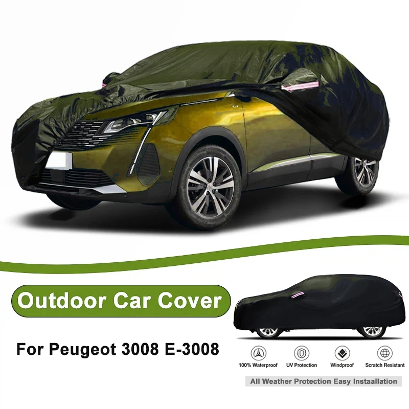 Outdoor Full Car Cover For Peugeot 3008 E-3008 with Reflective Strips Waterproof Snowproof Dustproof UV Protection
