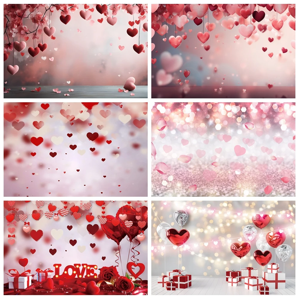 

Valentine's Day Backdrop Glitter Light Bokeh Red Love Heart Flower Wedding Party Couple Portrait Photography Background Decor