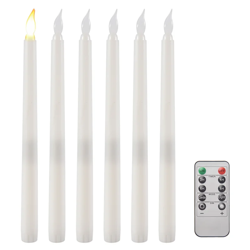 ABBN-6Pcs Flameless Taper Candles Flickering With 10-Key Remote Timer, Battery Operated LED Candlesticks Window Candles