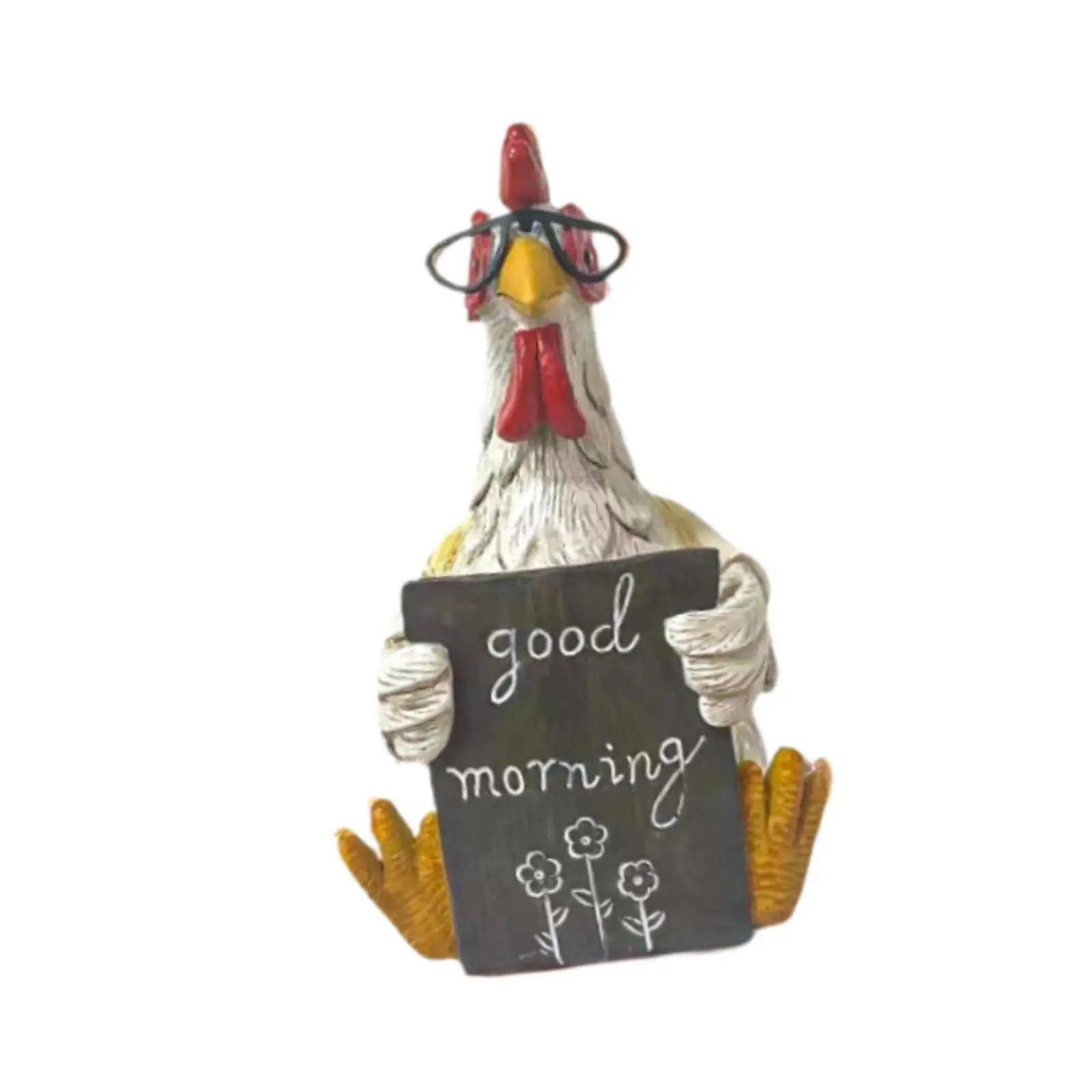 Good Morning Chicken Statue Chicken Sculpture Decorative Adornment Collections Resin Figurine Desk Ornament for Patio Cabinet