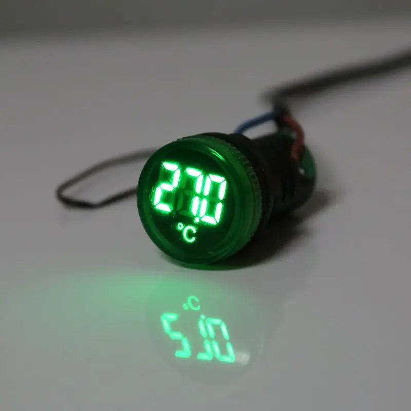 22mm -20-199 Celsius LED Digital Thermometer Indicator AC 50-380V Round Temperature Meter Detector Sensor For Cars Truck