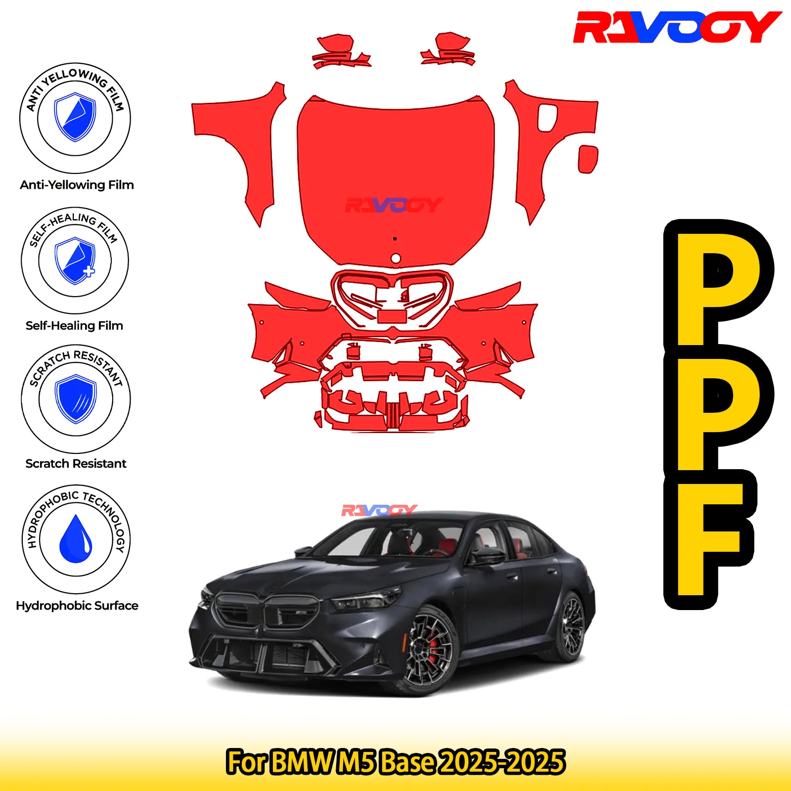

Для BMW M5 Base 2025-2025 глянцевая матовая черная предварительно вырезанная передняя защитная пленка PPF Kit