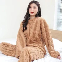 Autumn Women Solid Warm 2 Piece Sets Thicken Velvet Ribbed Fleece Set Pullover and Pants Women Casual Pajama Sets - Image 5