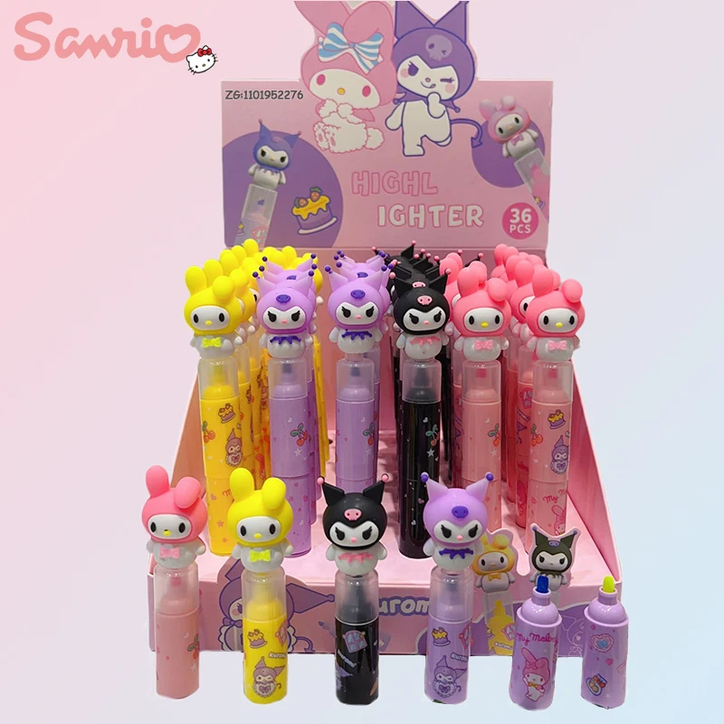 

36pcs Sanrio 3-colour Highlighter Kawaii My Melody Kuromi Stationery Color Marker School Supplies Student Marking Pen Wholesale