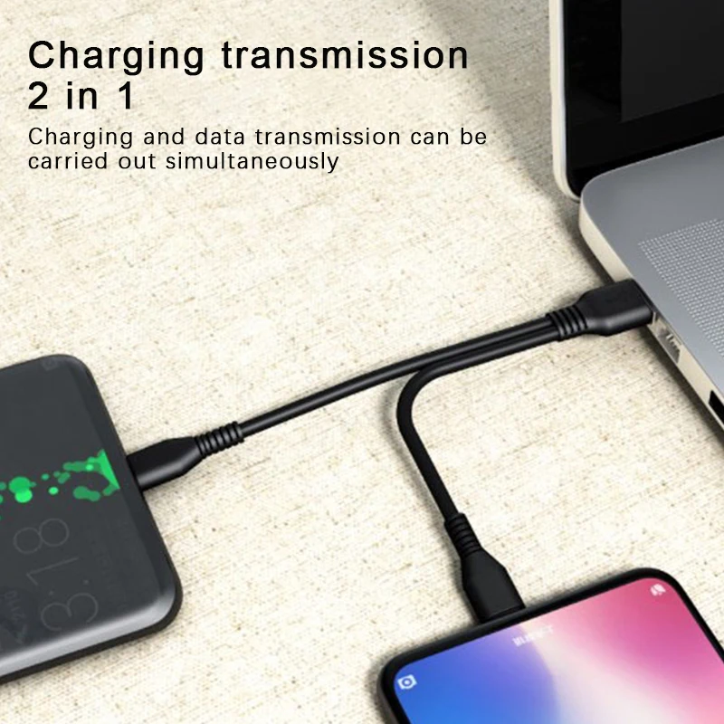 2 in 1 Type C Micro USB Cable Mobile Phone Fast Charger Cable Two Devices Splitter Micro USB C Wire
