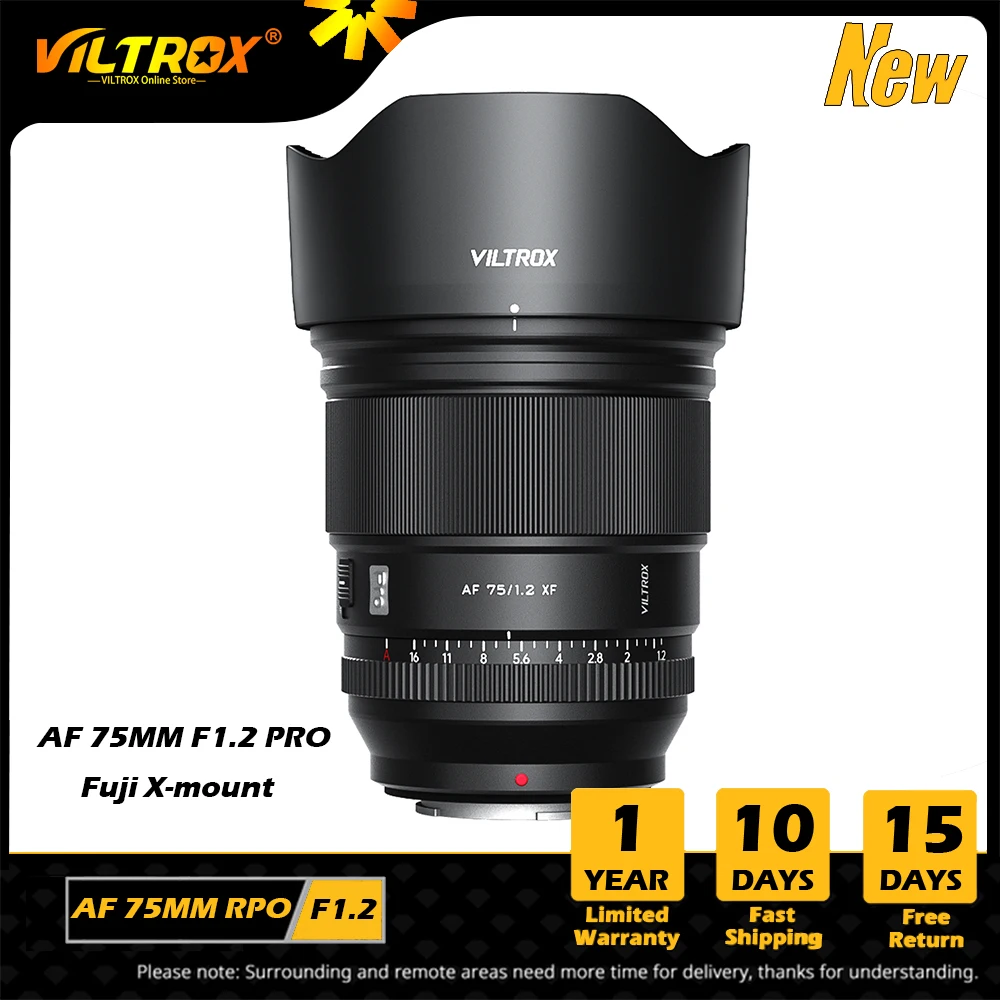 

Объектив VILTROX 75 мм F1.2 PRO для Fuji, объектив с автофокусом и большой апертурой, с креплением Fujifilm XF, Объективы для камер Fuji XT4 XT5 XPRO1 XA7