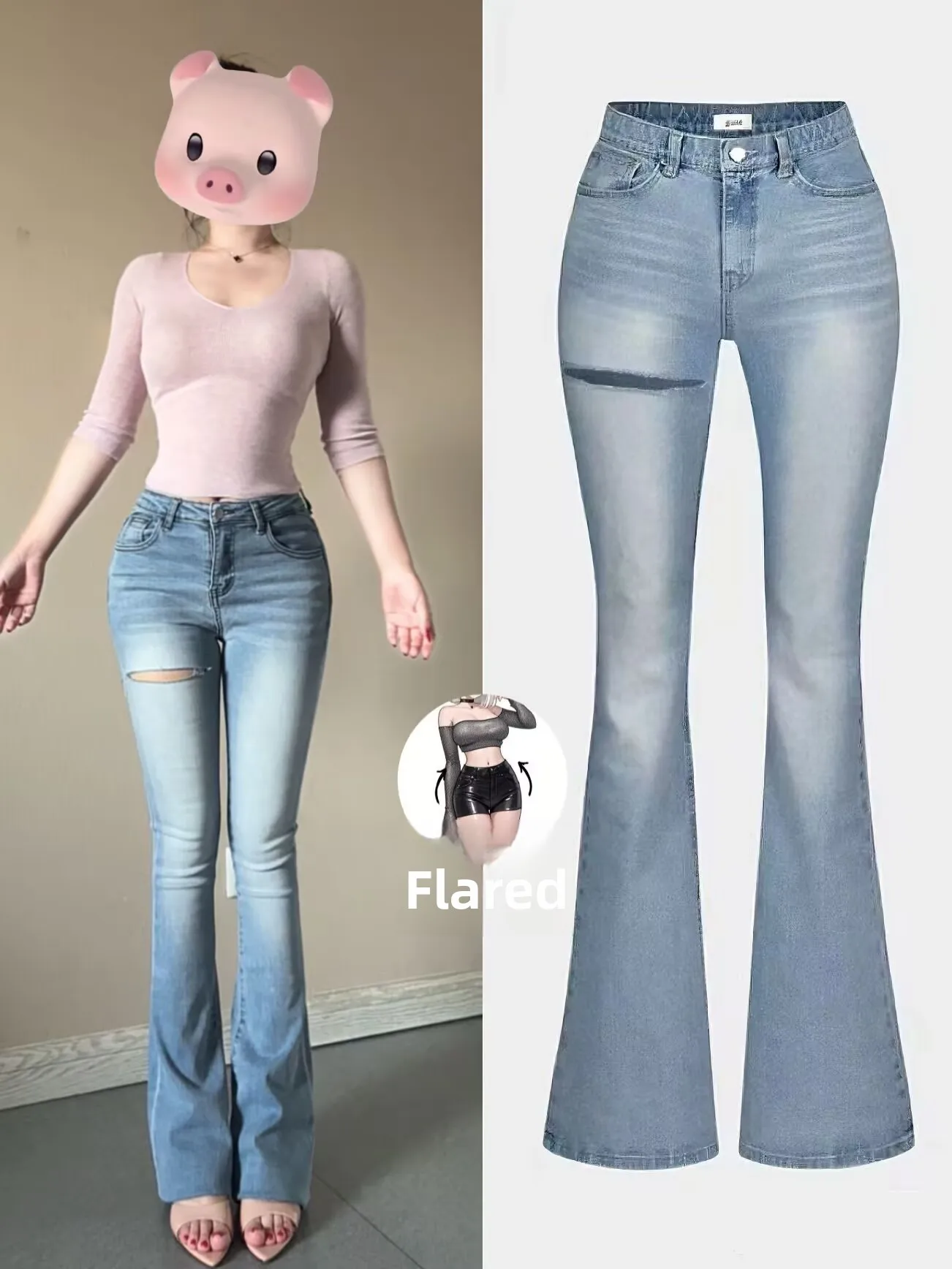 

Женские джинсы-клеш с высокой талией, синие, корейский стиль, весна-лето, новые, утягивающие, длинные брюки, джинсы-скинни с контролем живота