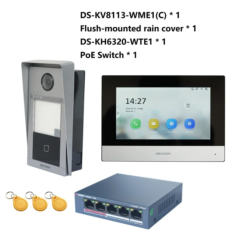 Imagem -02 - Hikvision-kit Original de Intercomunicador de Vídeo Poe Ds-kv8113-wme1c e Ds-kh6320-wte1 & Poe Switch Multilíngue 802.3af Poe