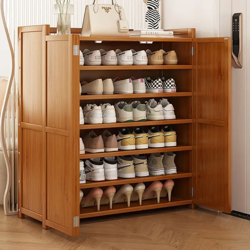 

Simple shoe cabinet dustproof multi-functional rack enters the door to store dormitory solid wood