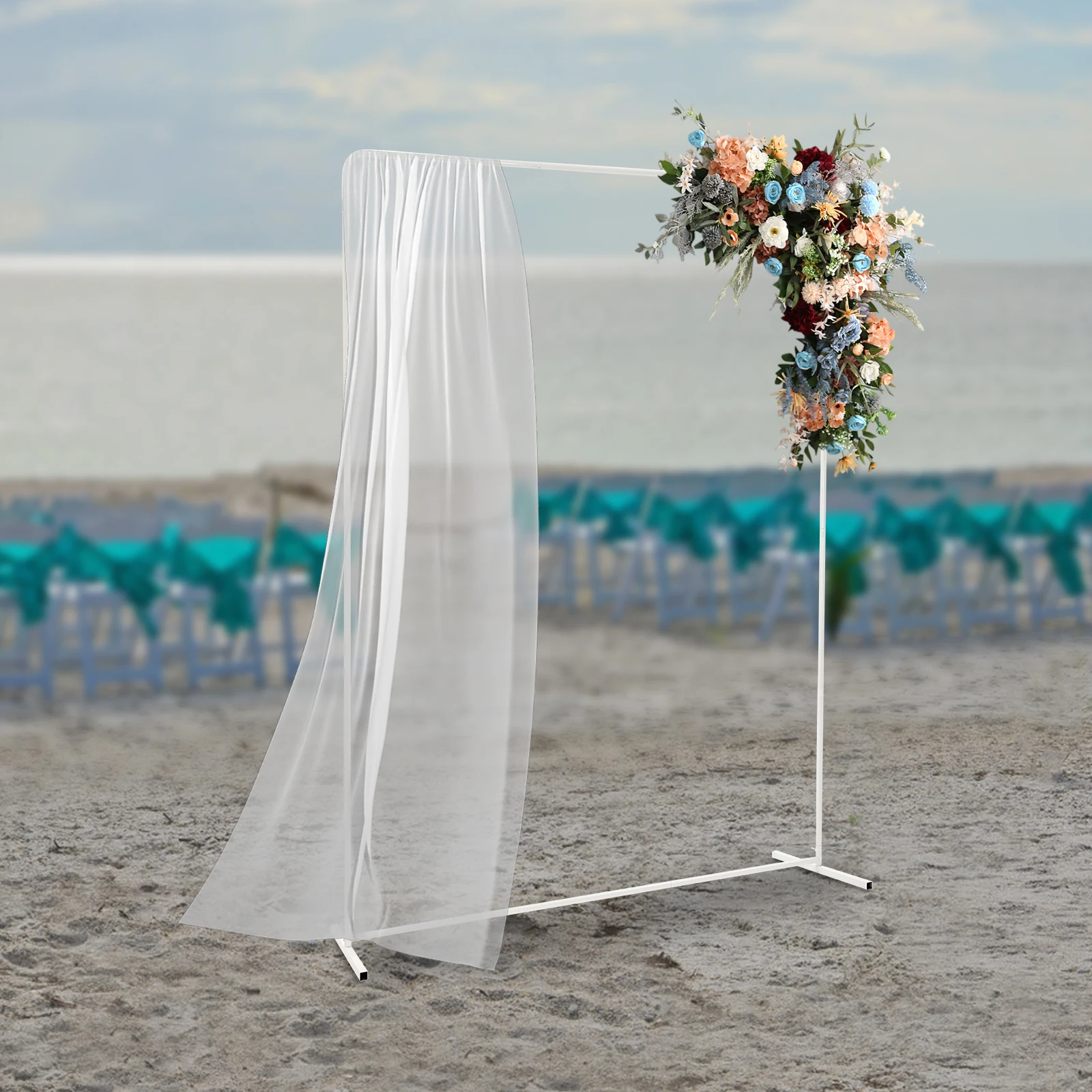 Casamento Pole Bracket com Pull Rod e Elastic Cloth Cover, Suporte Branco, Pink Cover, 1.5x2m