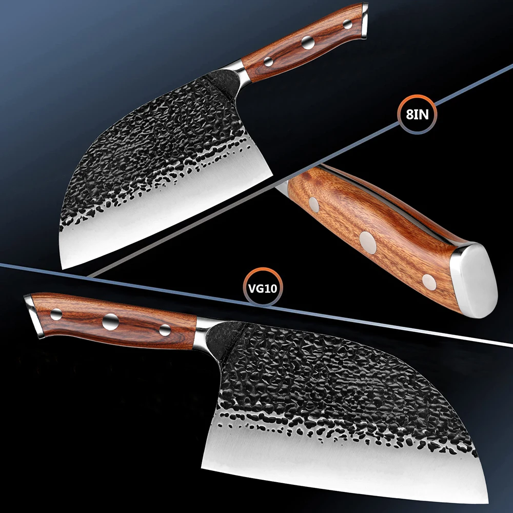 Forging Serbian Chef knife Full Tang High Carbon Clad Steel Chef Meat Cleaver,Kitchen Butcher Knives Damascus Laser Pattern