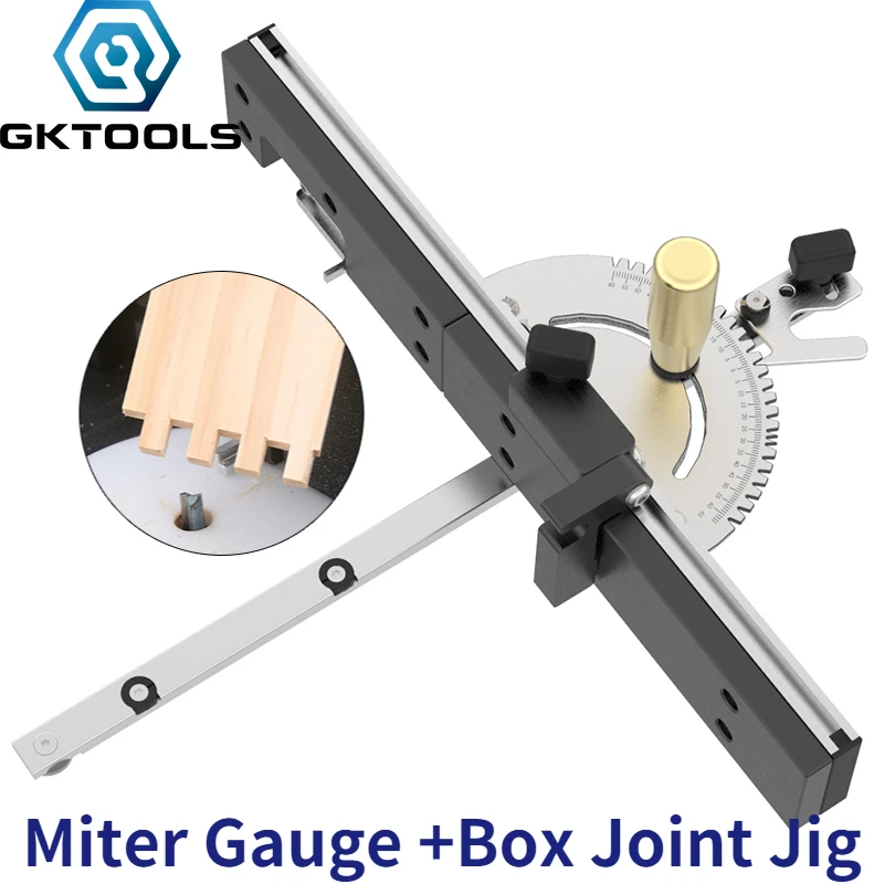 

Box Joint Jig Miter Gauge Brass Aluminum Handle Assembly Rule with T Track DIY Table Saw Router Wood Working Woodworking