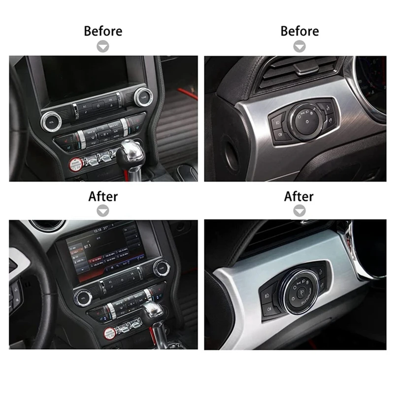 Aluminium Alloy Headlight Volume Tune Knob Cover Trim Ring Interior Decor for Ford Mustang 2015-2021 Accessories,Black