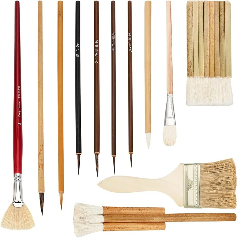 

12Pcs Pottery Glaze Brushes Wooden Watercolor Wool Hair Sector Painting Brushes For Drawing Artists Painting Calligraphy