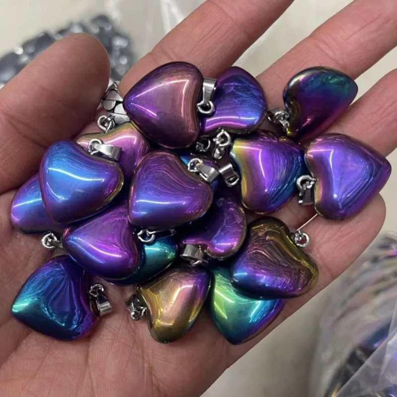 

10/20/50pcs 20mm Colorful Electroplate Heart Shape Pendant Black Hematite Charms for Jewery Making Earrings Necklace Accessories