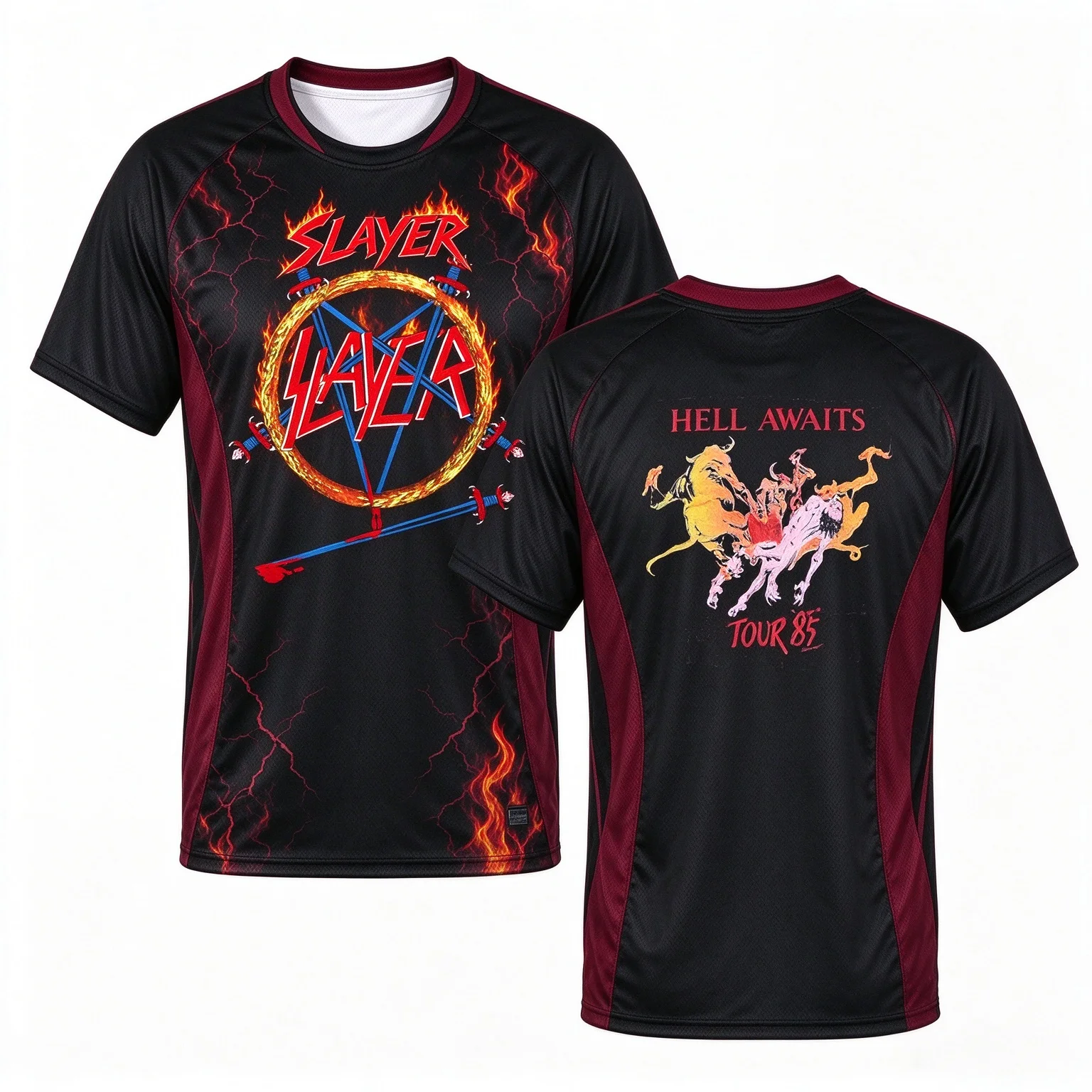 1985 Slayer Hell Awaits Tour Printed Jersey T-shirt Casual Sports T-shirt for Daily Wear Suitable for Both Adults and Children
