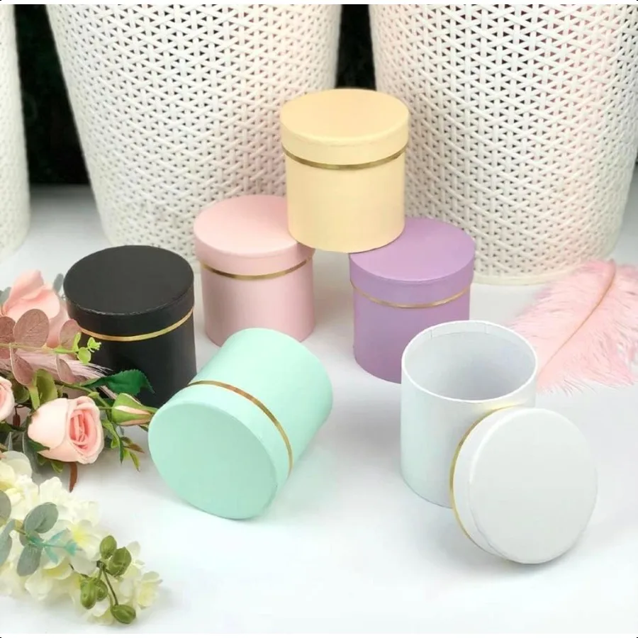 Set of 6 pcs Small Round Shaped Flower Gift Boxes 4 dia. x 4 inch for  Flower and Gift Arrangements Partry Favors Mixed