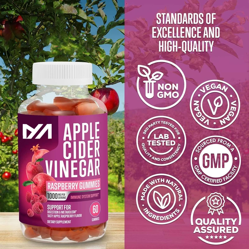 

Vegetarian apple cider vinegar gummie 1000mg for detoxification and cleaning, vitamin B12 digestive supplement