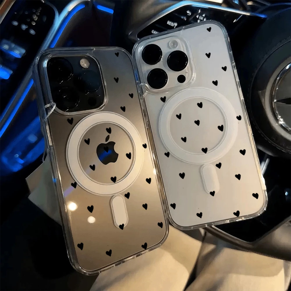 Einfache Herz-Polka-Dot-Stoßfeste Hülle für iPhone 15 17 Pro Max Hüllen iPhone 11 12 13 ProMax 14 16 Plus 16E Klare Magnetische Abdeckung – Detail 15