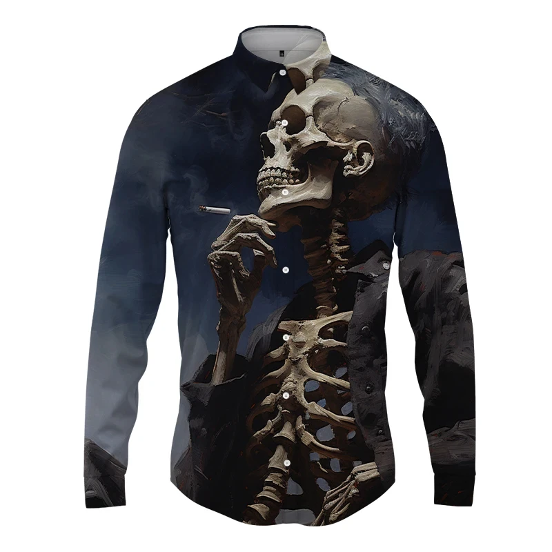 

Skull Graphic 3D Printed Lapel Men Shirt Man/Women Casual Fashion Long Sleeves Shirts Button Streetwear Oversized Unisex Clothes