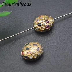 10pcs/lot 12x13mm New Gold Color Color CZ Paved Oval Egg Shape Loose Metal Beads for Jewelry Making DIY