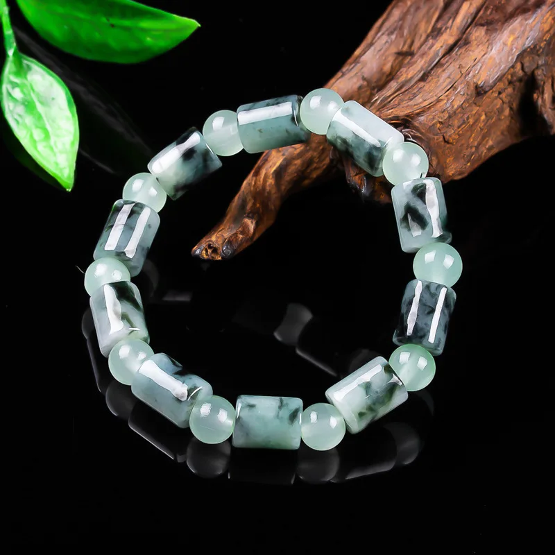 Genuine A-grade jadeite flower-patterned barrel bead bracelet, exquisite pendant, new jade jewelry for men and women