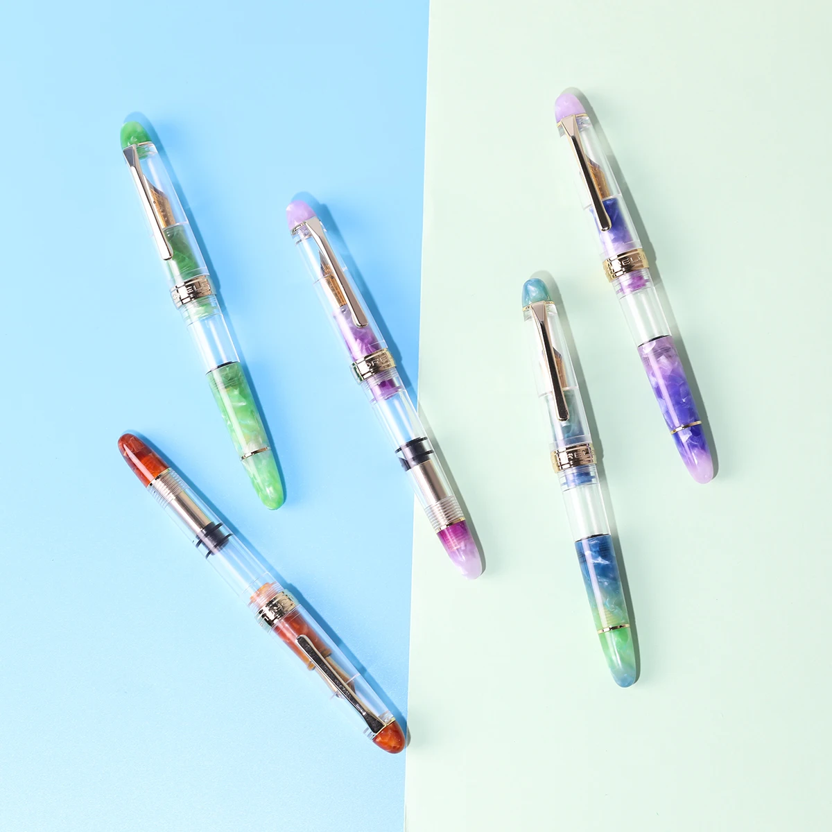

LORELEI 667 Resin Piston Fountain Pen Transparent Ink Pen Iridium EF/F 0.38/0.5mm Writing Gift For Business Office Home School