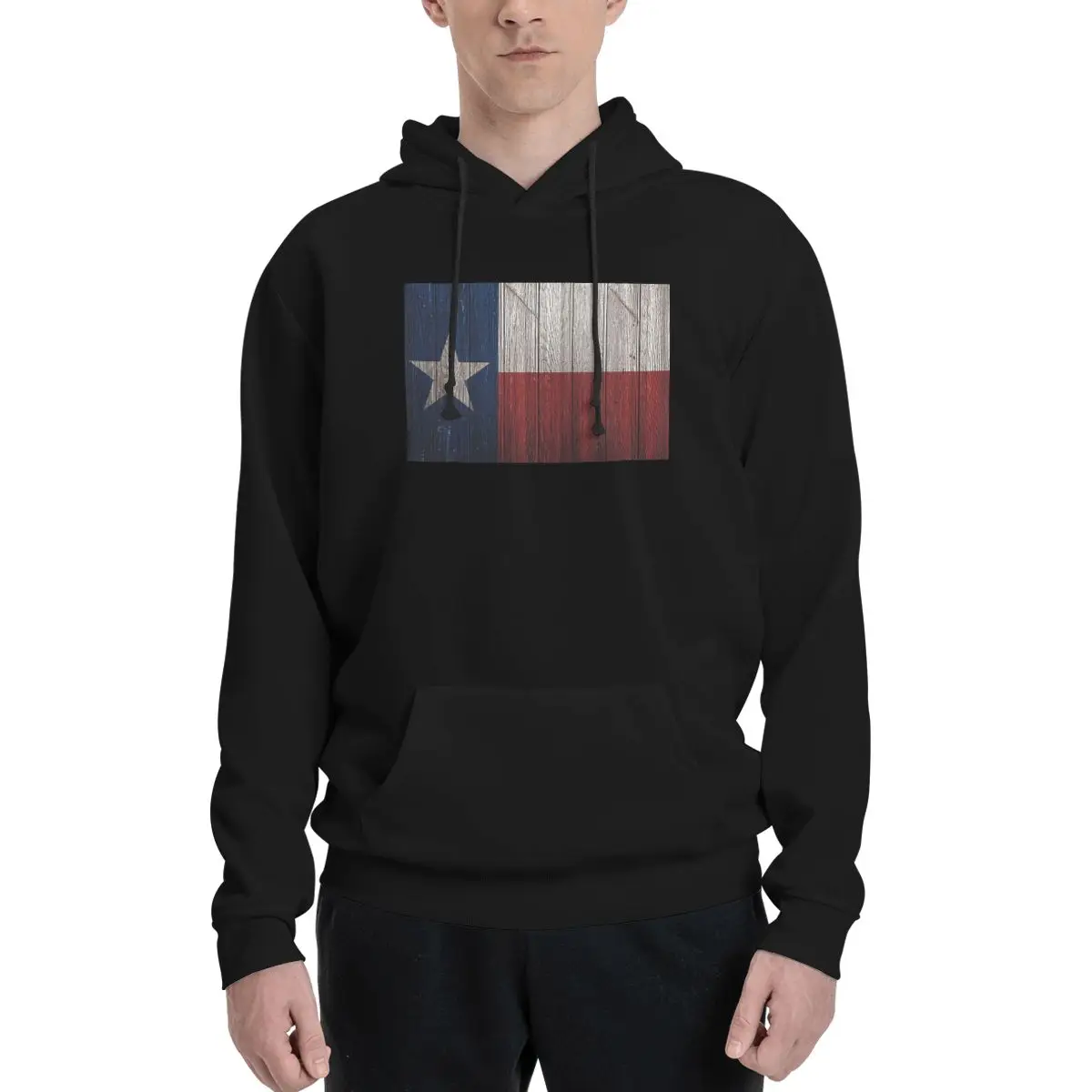 Retro Wooden Texas Flag Hoodie For Men Women Pullover Long Sleeve Sweatshirts Drawstring Hooded Shirt with Kanga Pocket