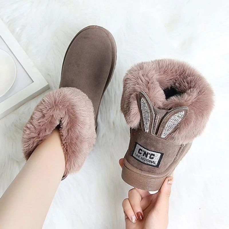 Sweety Ankle Boots Women Winter Shoes Suede Woman Snow Boots Rabbit Ear Women\'s Furry Botas De Mujer Warm Plush Cotton Shoes