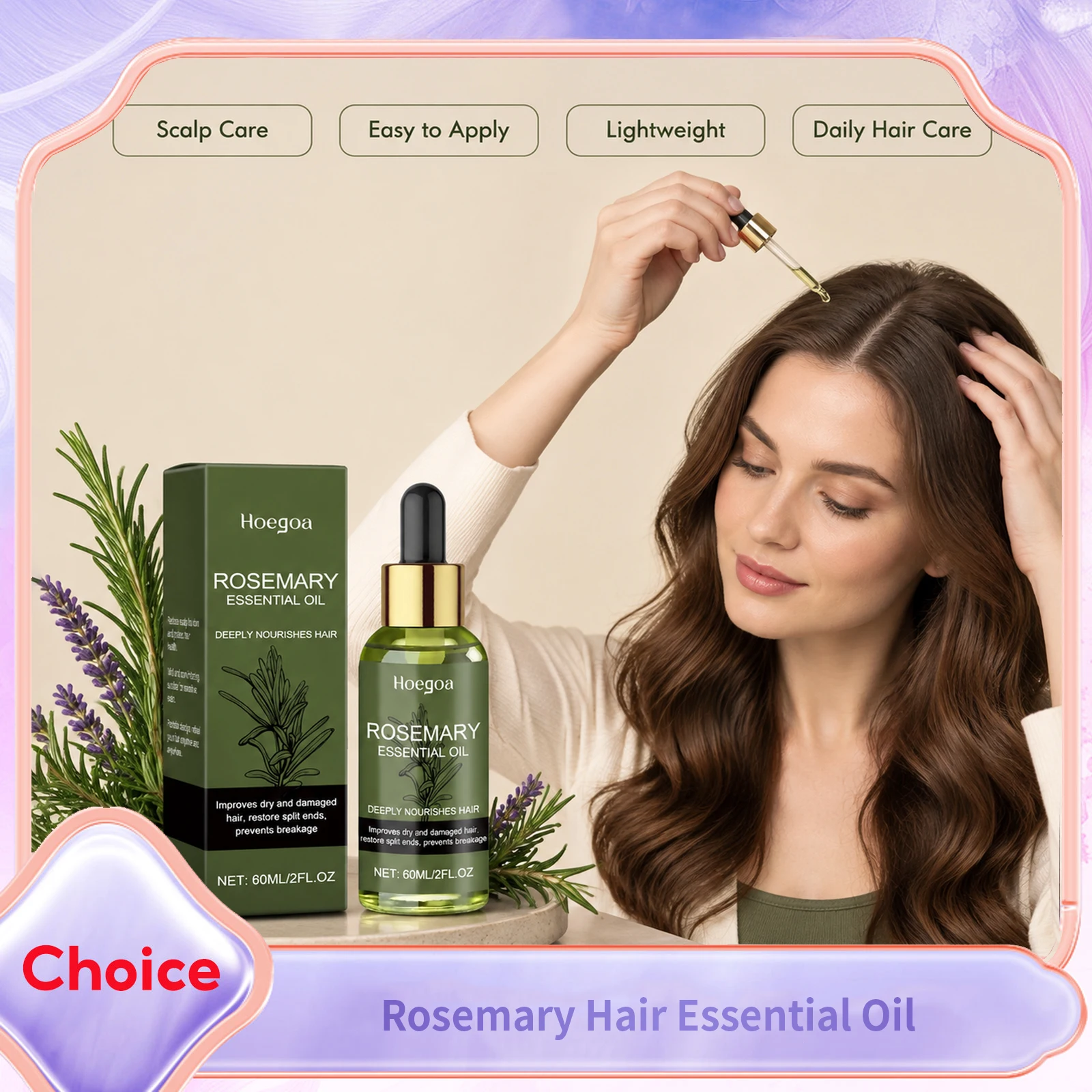 Leave in Rosemary Hair Essential Oil Veganic Boost Volume Strengthen Roots Nourish Dry Splits Massage Aromatherapy Hairs Essence