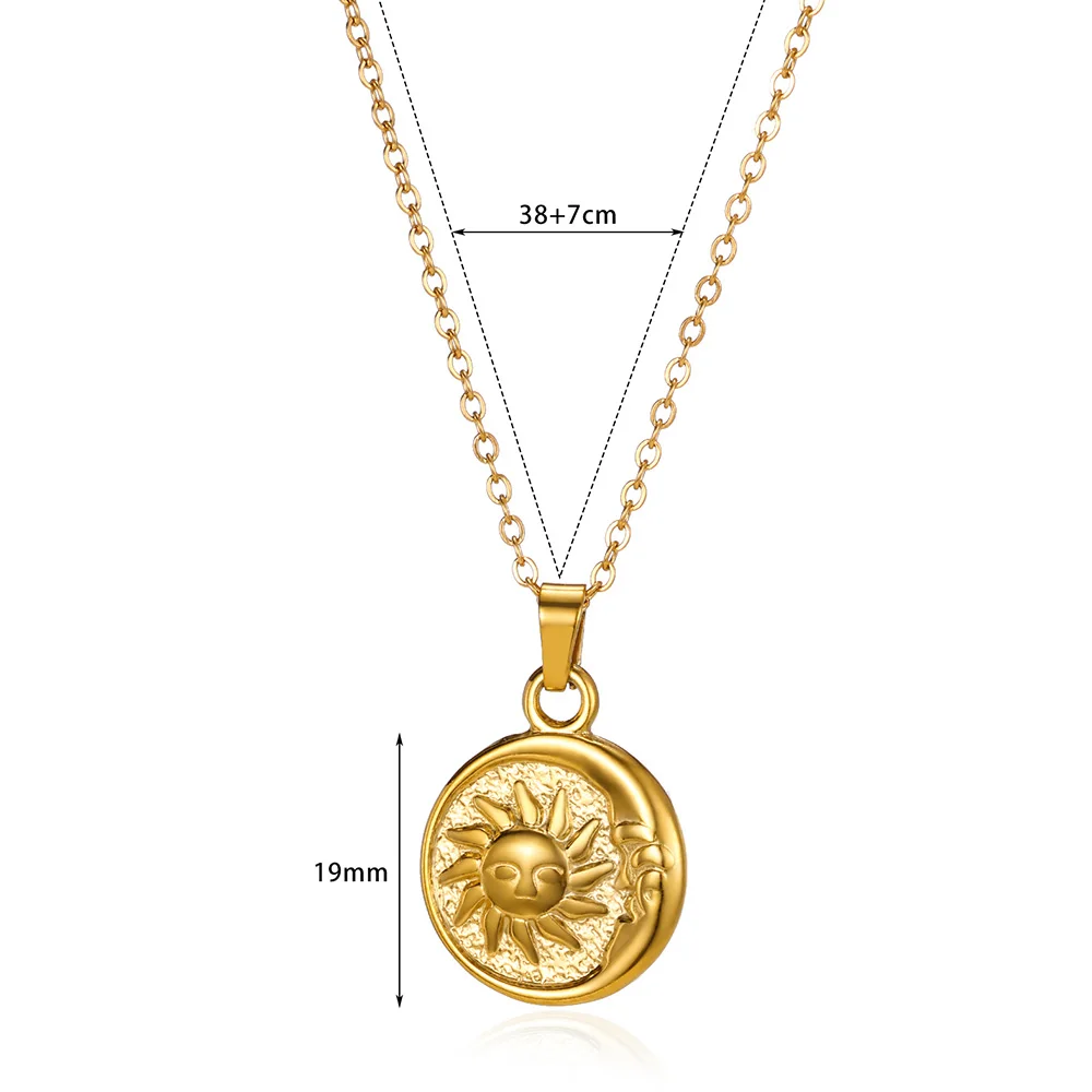 Stainless Steel Sun Moon Coin Necklaces For Women Vintage Gold Color Round Necklace Choker Geometric Jewelry Gifts Wholesale