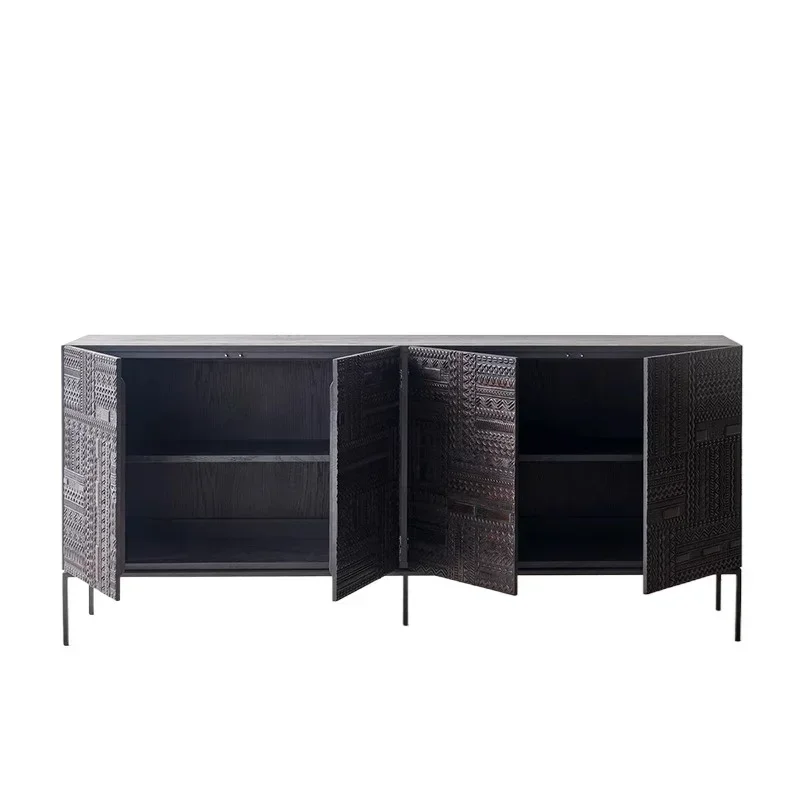 Nordic Belgium simple side cabinet Indonesia modern carved solid wood retro cabinet light luxury