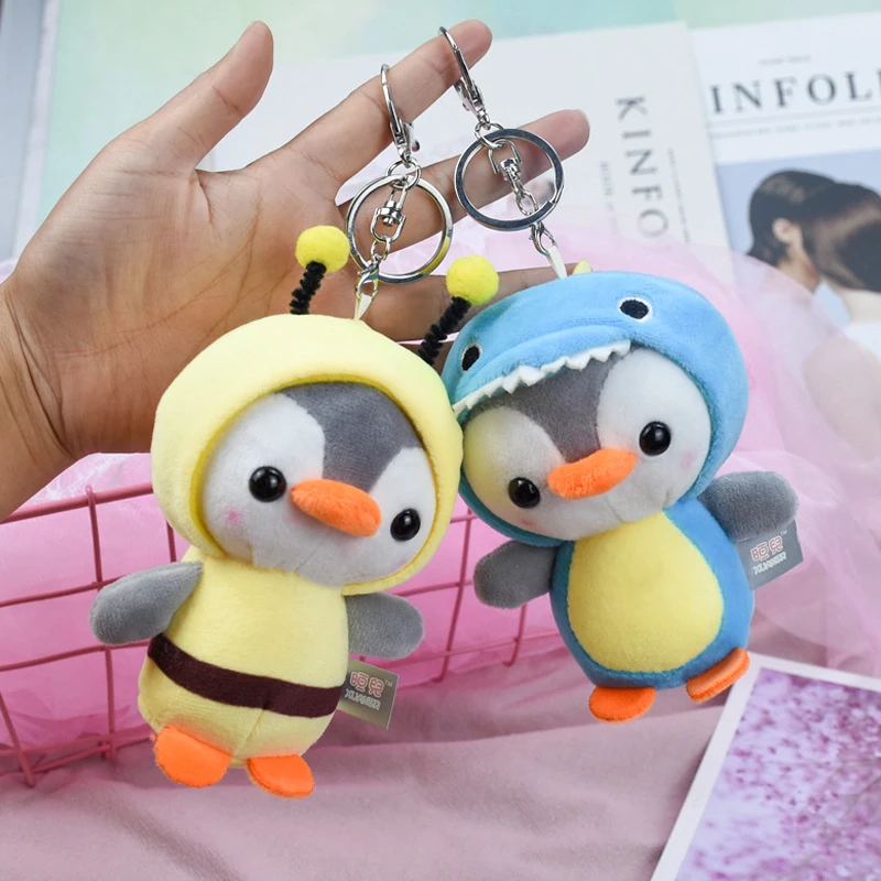 Cute Stuffed Animals Penguin Doll Keychain Plush Toy Little Penguin Transforms Into Dinosaur Frog Doll Keyring Bag Pendant Gift