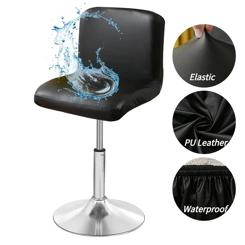 Pu Leather Bar Chair Cover Elastic All-inclusive Office Chair Slipcovers Waterproof Short Back Chairs Protector Case Home Decor