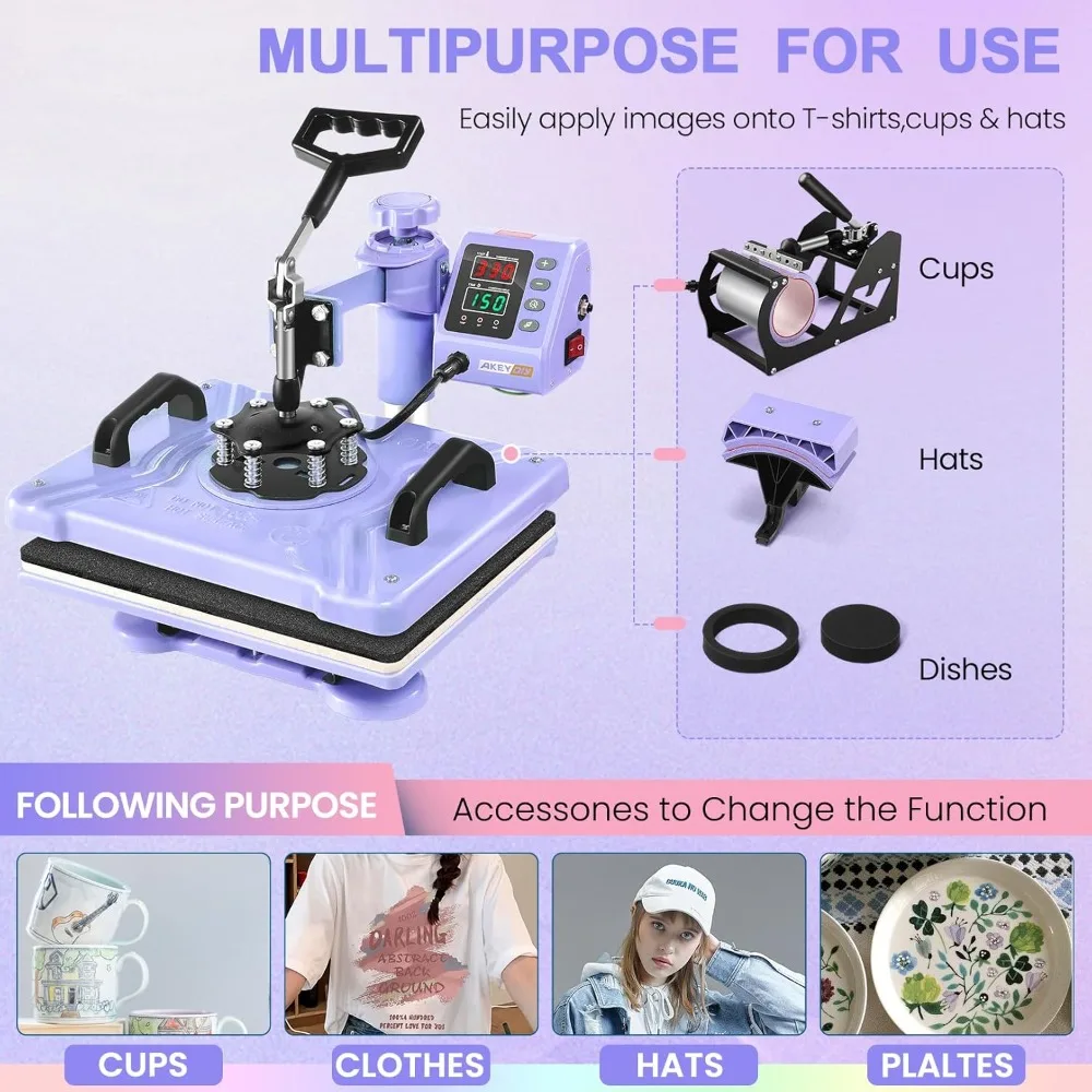 Máquina de prensa térmica 8 em 1 atualizada para camisetas 12X15 polegadas, 360 °   Máquina de prensa de camisas Swing Away para sublimação, multifuncional