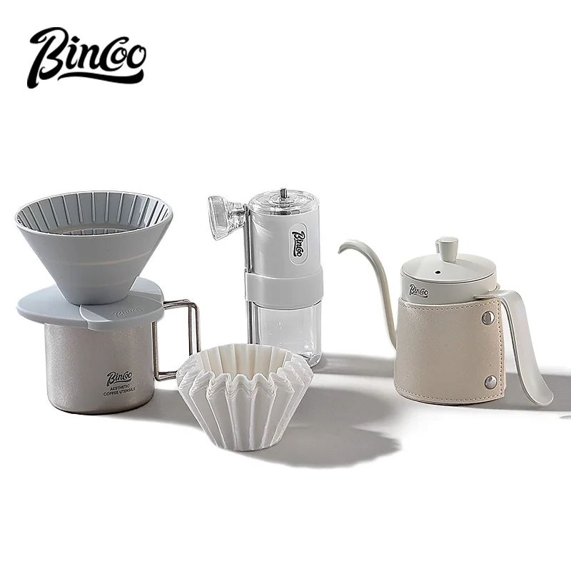 BINCOO Collapsible Silicone Coffee Dripper Set With Portable Manual Coffee Grinder Pour Over Coffee Pot Kit For Outdoor Camping