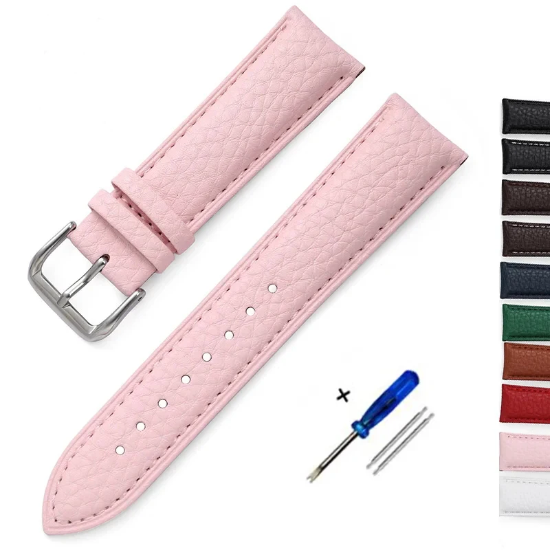 Litchi Pattern Design Soft Leather Watch Strap 14mm 16mm 18mm 20mm 22mm Band Watch Accessories Replace Men Women Watchbands