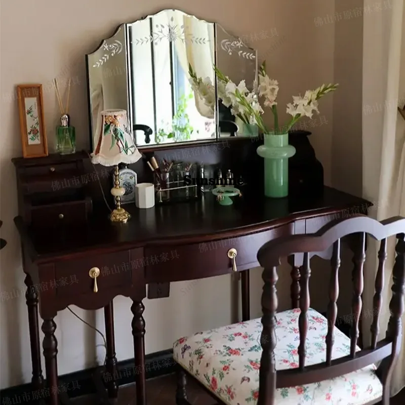 Vintage dresser, second-hand solid wood dressing table, American bedroom, small apartment, new Chinese desk, mirror can be remov