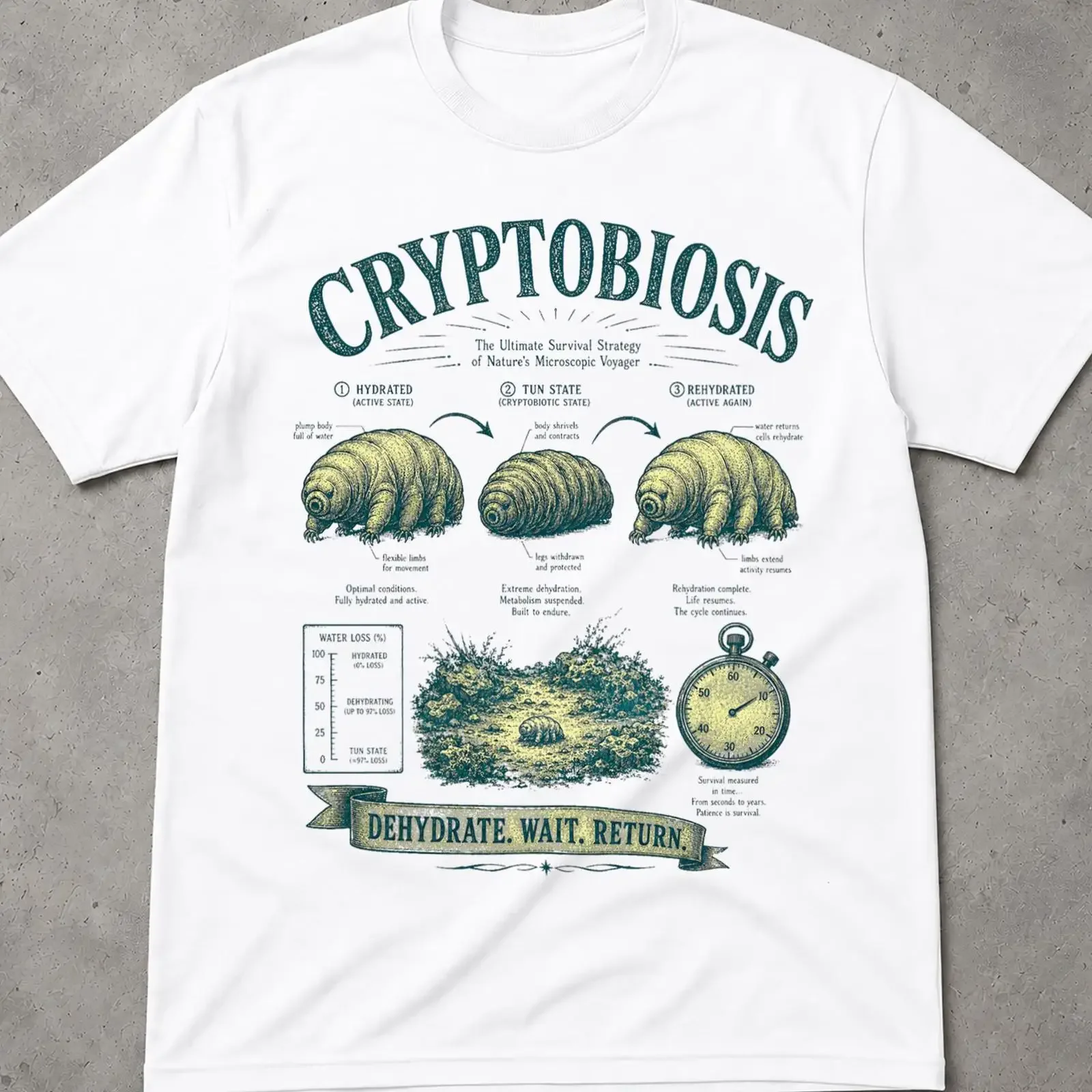 Tardigrade Cryptobiosis Diagram T Shirt Vintage Microbiology Water Bear Science Biology Nerd Teacher  vintage Washed Unisex