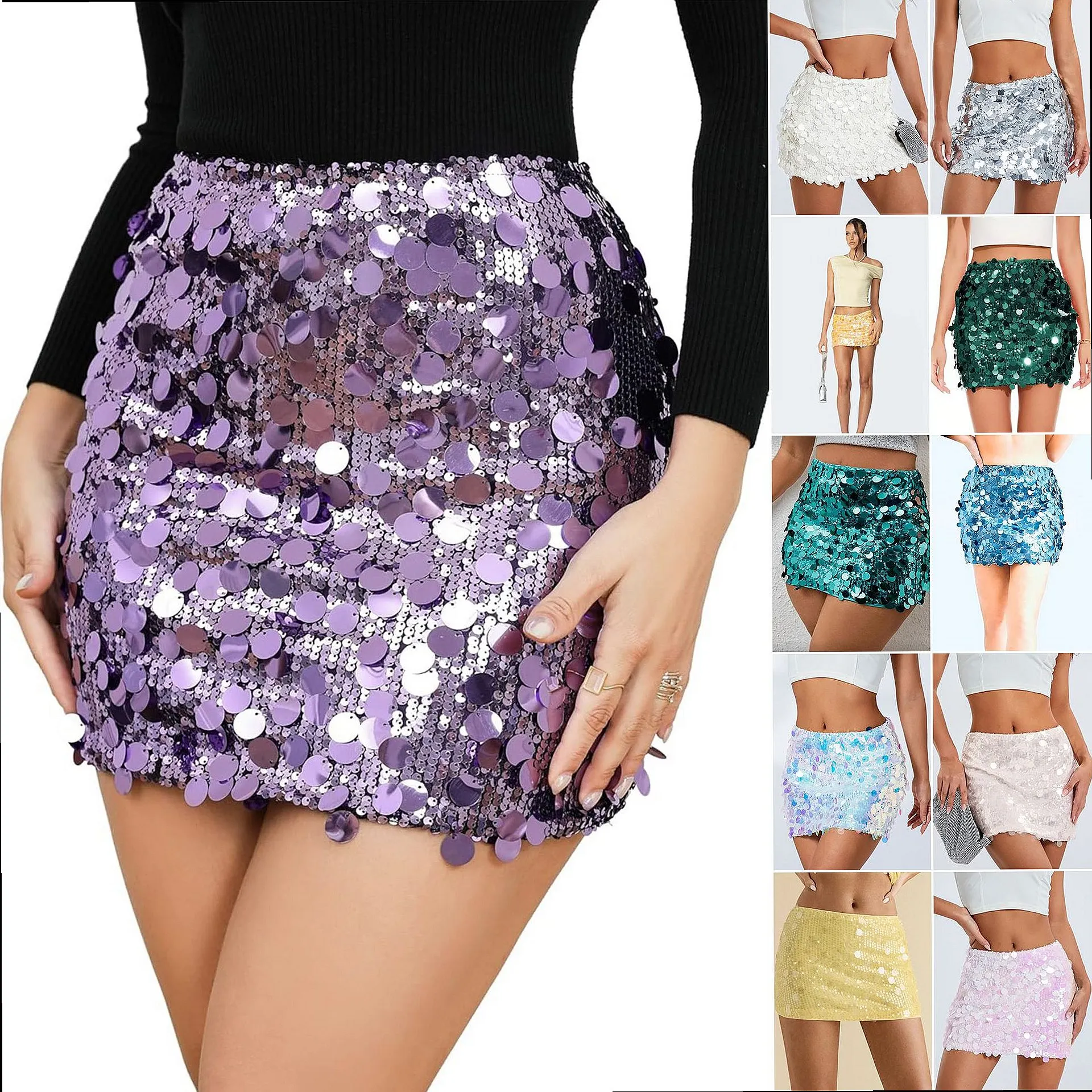 Women Sequin Mini Skirt Party Clubwear Sparkly Skirts Summer Glitter Night Out