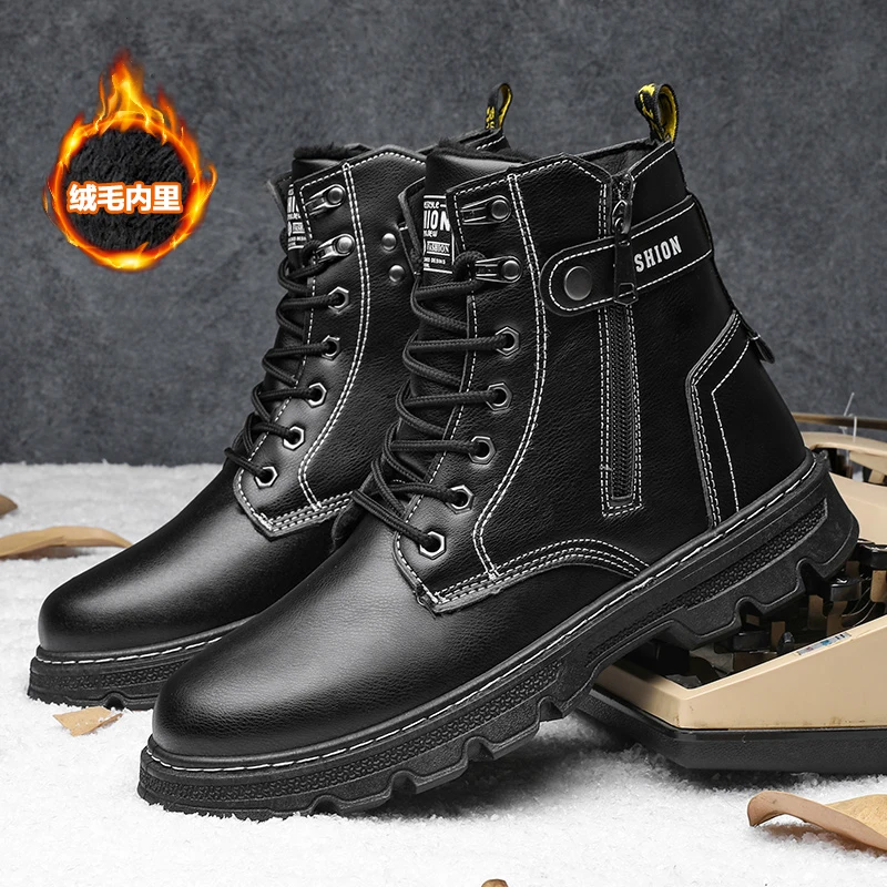 أحذية قطنية شتوية جديدة مقاومة للبرد ودافئة أحذية عالية الجودة للخروج أحذية جلدية غير رسمية أحذية الثلوج أحذية العمل العصرية