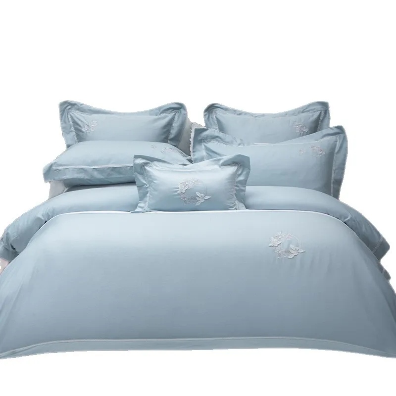 Four-piece light luxury solid color pattern quilt cover pillowcase bed sheet cotton bedding
